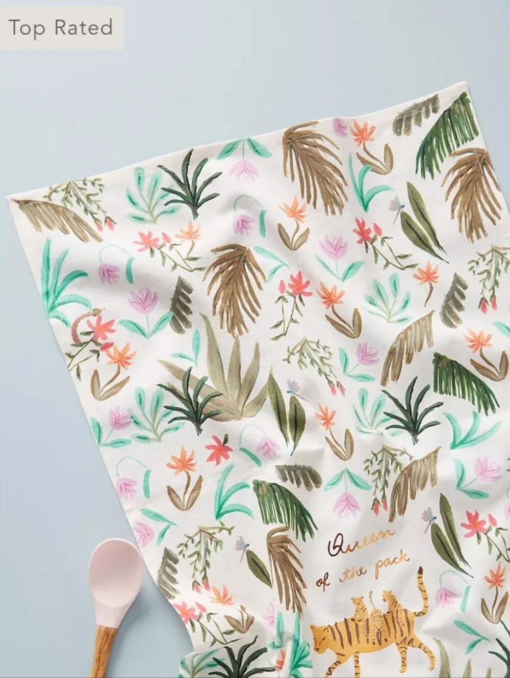 Anthropologie Queen of the Pack Tiger Dish Towel - white, green, gold